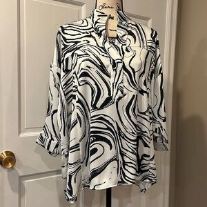 Ming Wang Mandarin Split V-Neck Shirt